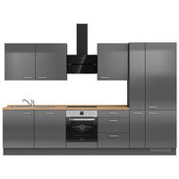 KÜCHENBLOCK 330 cm   in Eichefarben, Schieferfarben  - Schieferfarben/Edelstahlfarben, MODERN, Holzwerkstoff/Metall (330cm) - Nobilia