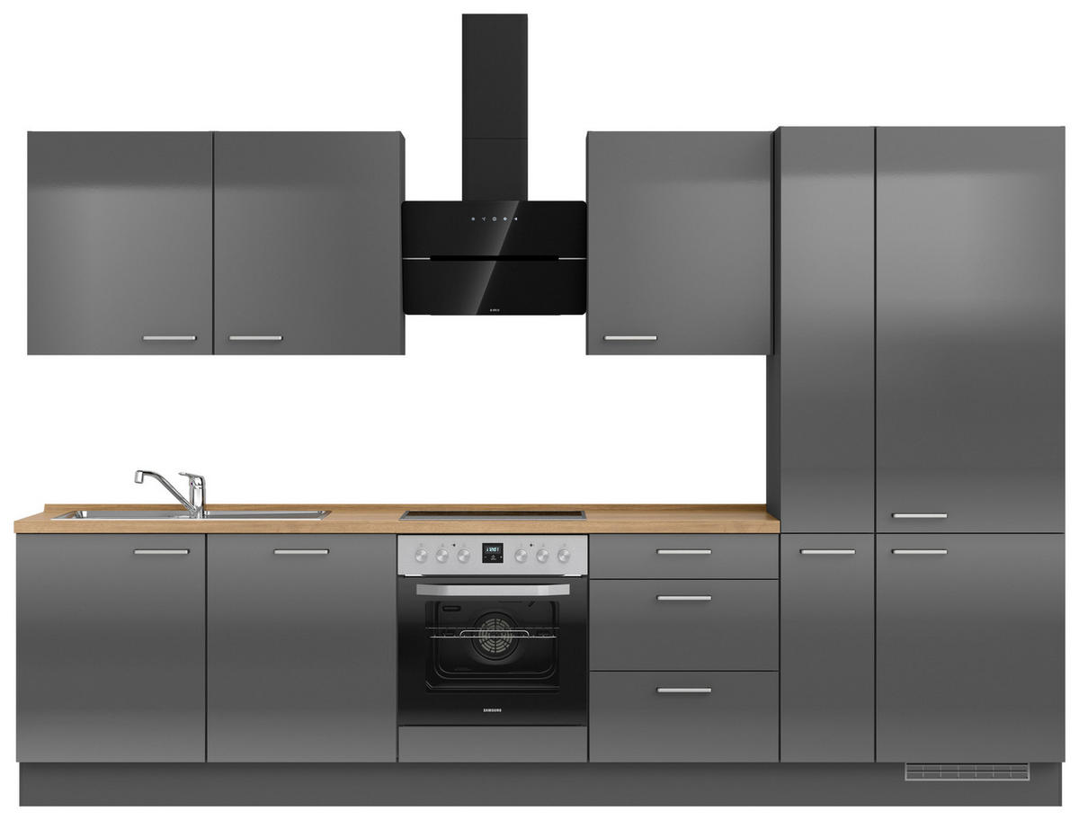 KÜCHENBLOCK 330 cm   in Eichefarben, Schieferfarben  - Schieferfarben/Edelstahlfarben, MODERN, Holzwerkstoff/Metall (330cm) - Nobilia