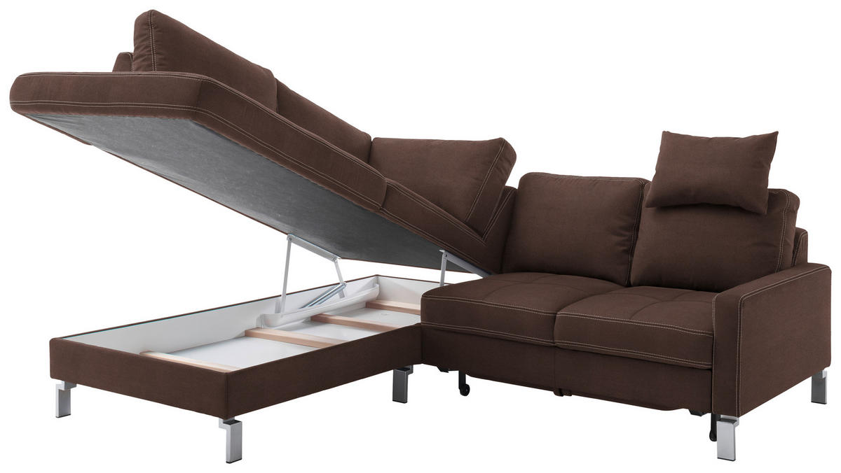 ECKSOFA in Mikrofaser Braun  - Chromfarben/Beige, Design, Textil/Metall (200/229cm) - Pure Home Lifestyle