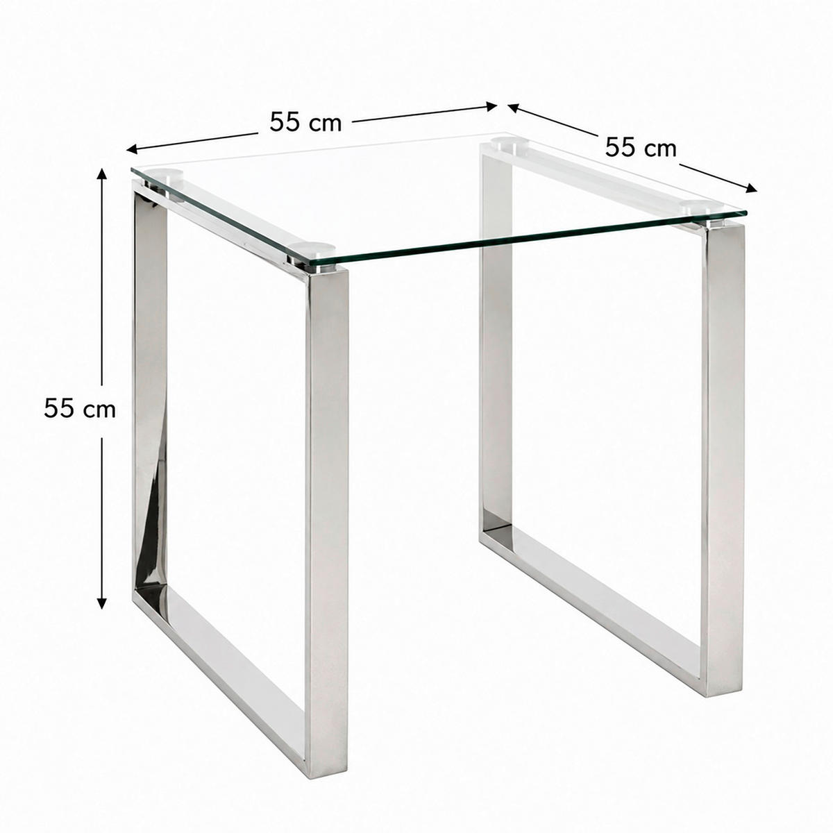 BEISTELLTISCH 55/55/55 cm Edelstahlfarben quadratisch  - Edelstahlfarben, Design, Glas/Metall (55/55/55cm)