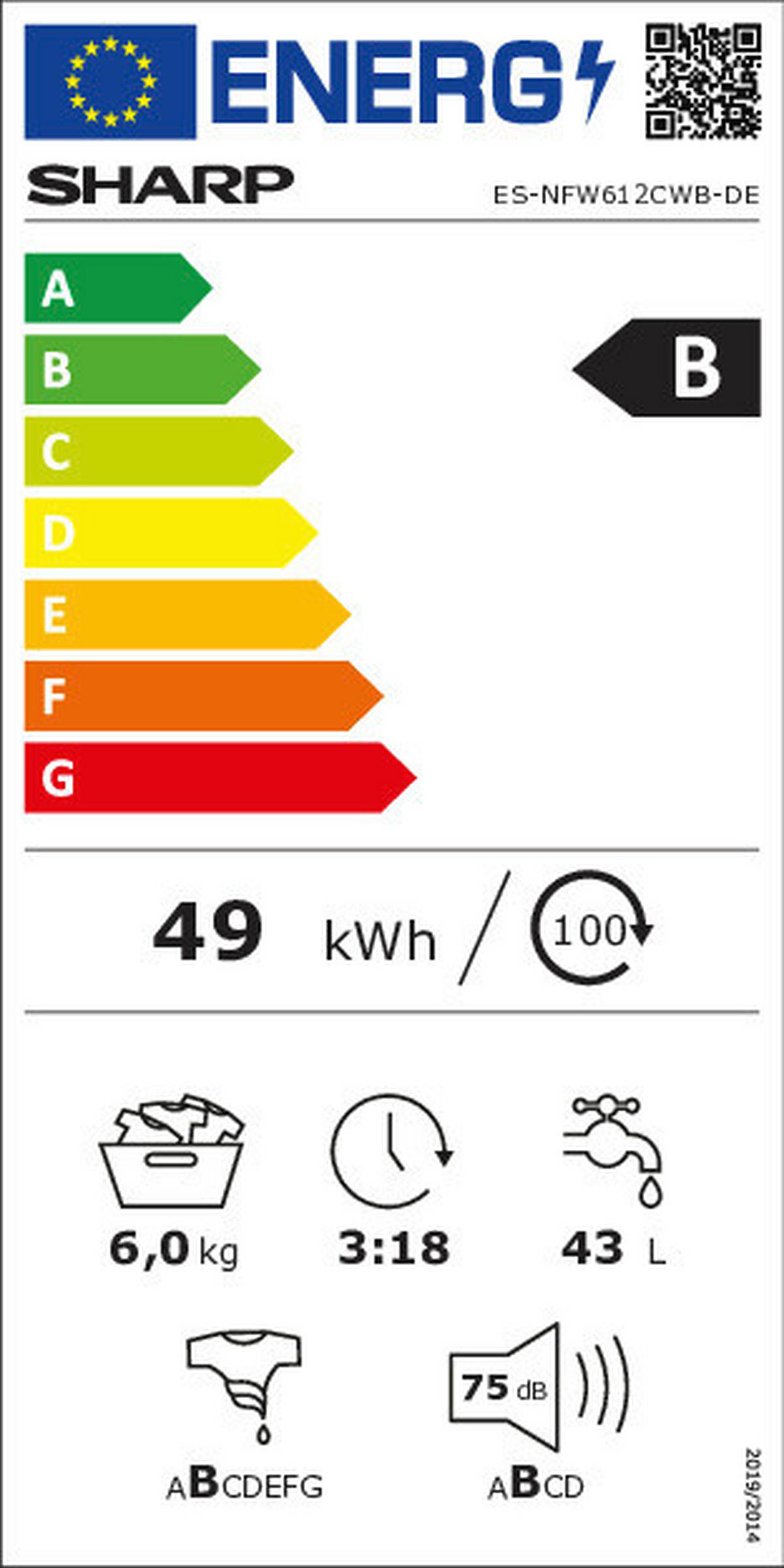 WASCHMASCHINE ES-NFW612CWB-DE  - Weiß, Basics (59,7/84,5/41,6cm) - Sharp