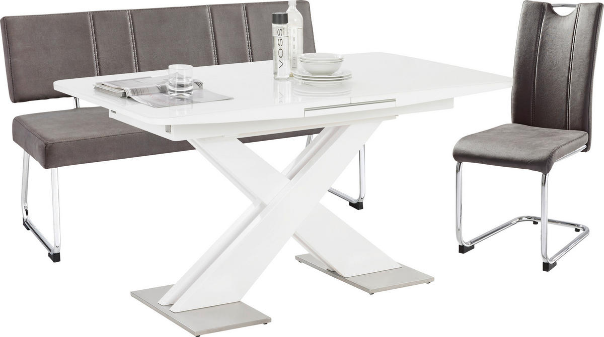 ÉTKEZŐASZTAL - magasfényű fehér/fehér, Design, faalapú anyag/Üveg (140-175/85/76cm) - Hom`in