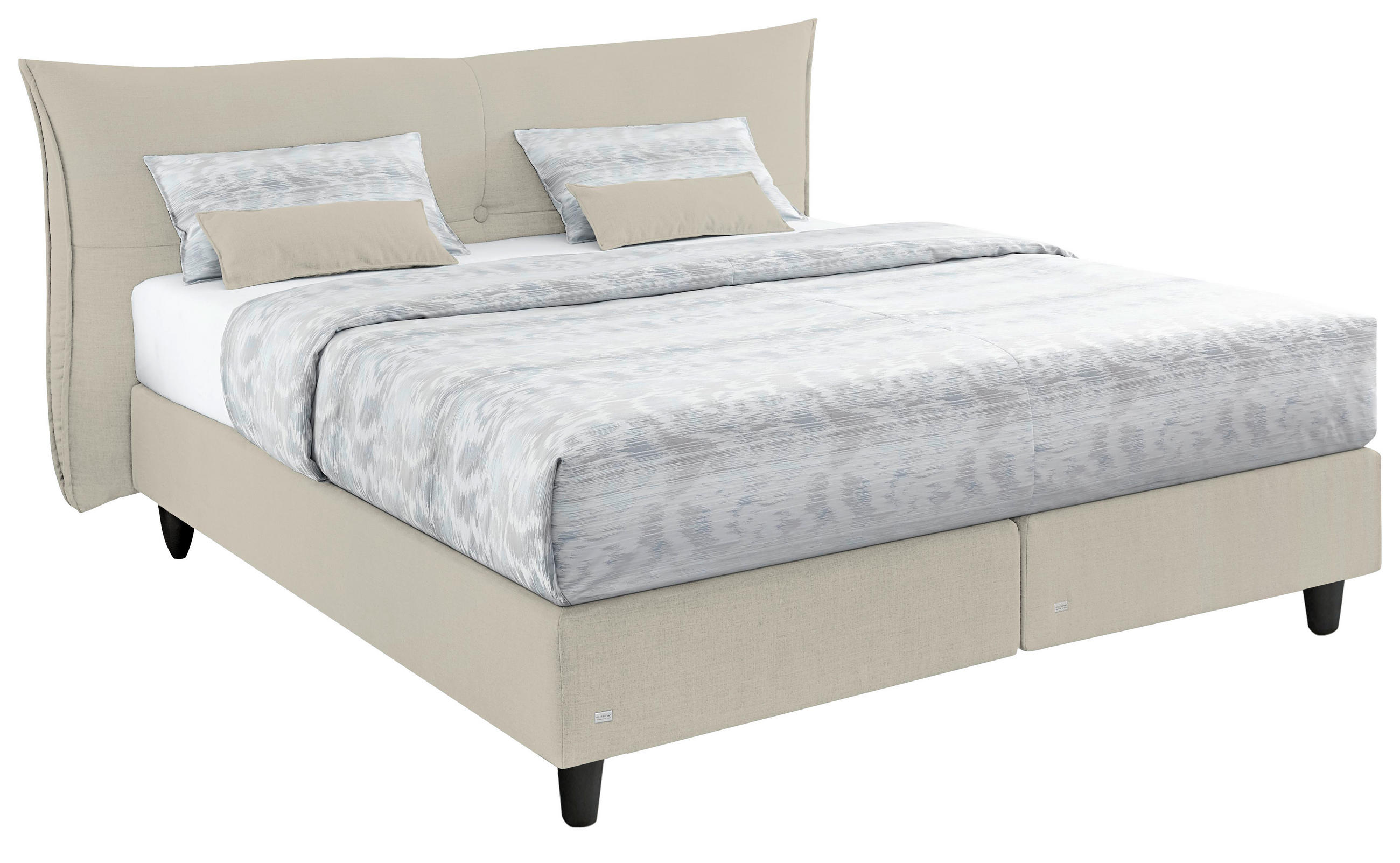BOXSPRINGBETT 180/200 cm,  in Beige, Matratze, Topper, H2 + H3 = mittel + fest  - Beige/Alufarben, Design, Textil/Metall (180/200cm) - RUF Betten