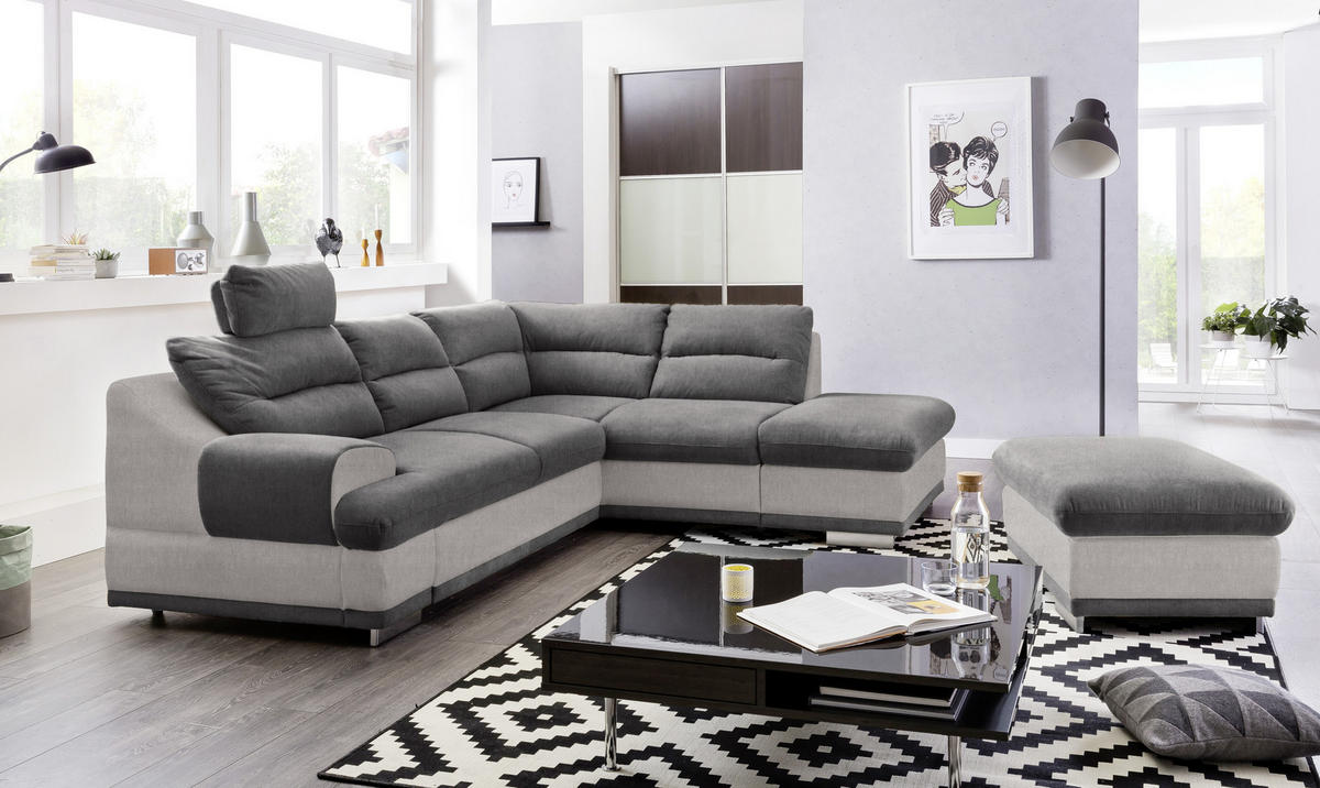 ECKSOFA Anthrazit, Hellgrau Velours  - Chromfarben/Anthrazit, KONVENTIONELL, Textil/Metall (264/217cm) - MID.YOU