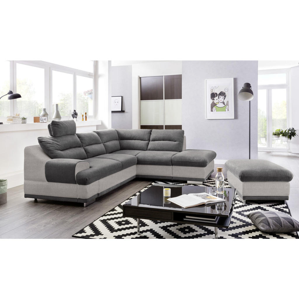 Thumbnail - Mid.you Ecksofa, Hellgrau, Anthrazit, Textil, 4-Sitzer, Ottomane rechts, L-Form, 264x217 cm, Made in EU, seitenverkehrt ...