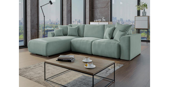 ECKSOFA Mintgrün Velours  - Chromfarben/Mintgrün, KONVENTIONELL, Kunststoff/Textil (195/293cm) - Carryhome