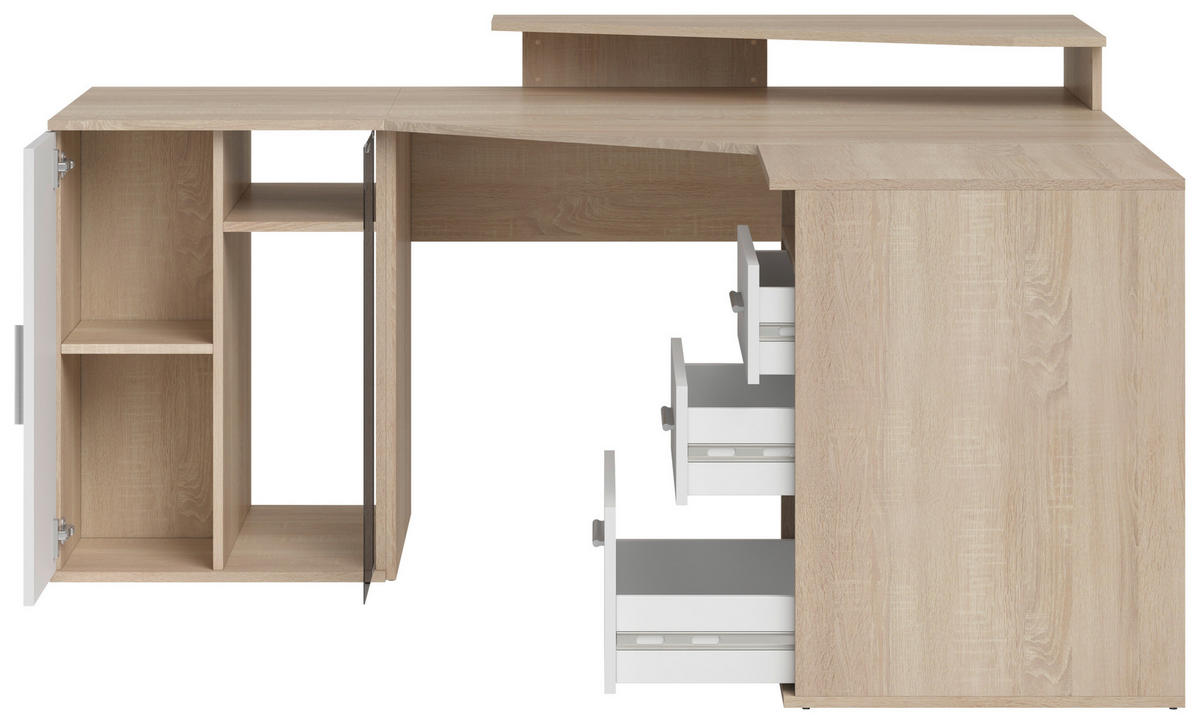 SAROKÍRÓASZTAL 173/75/140 cm  - ezüst/tölgyfa, Design, műanyag/faalapú anyag (173/75/140cm) - Carryhome