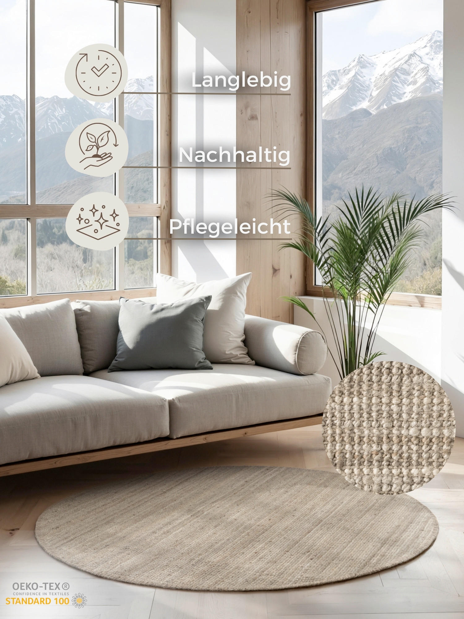 JUTETEPPICH 160 cm Jaipur Greige  - Greige, Basics, Textil (160cm)