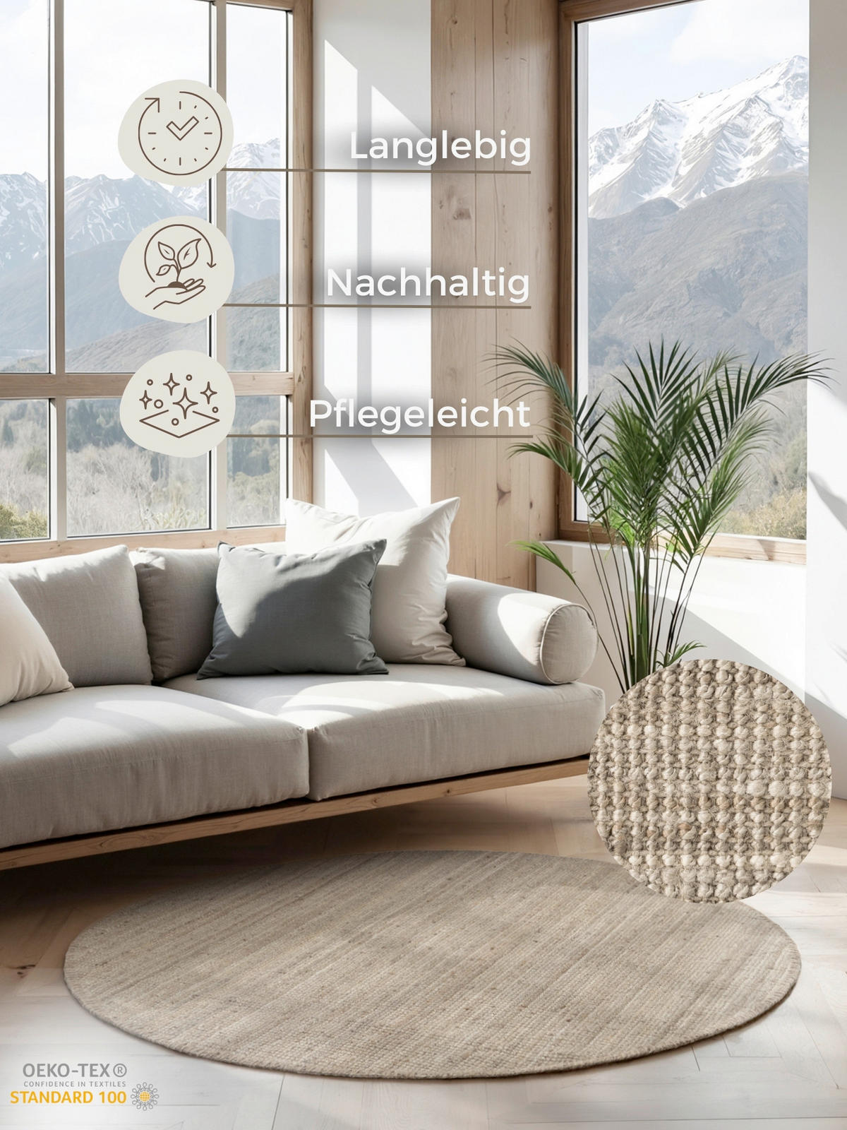 JUTETEPPICH 200 cm Jaipur Greige  - Greige, Basics, Textil (200cm)