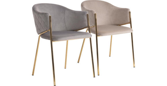 ARMLEHNSTUHL in Samt - Beige/Goldfarben, Design, Textil/Metall (60/78/53,5cm) - Ambia Home