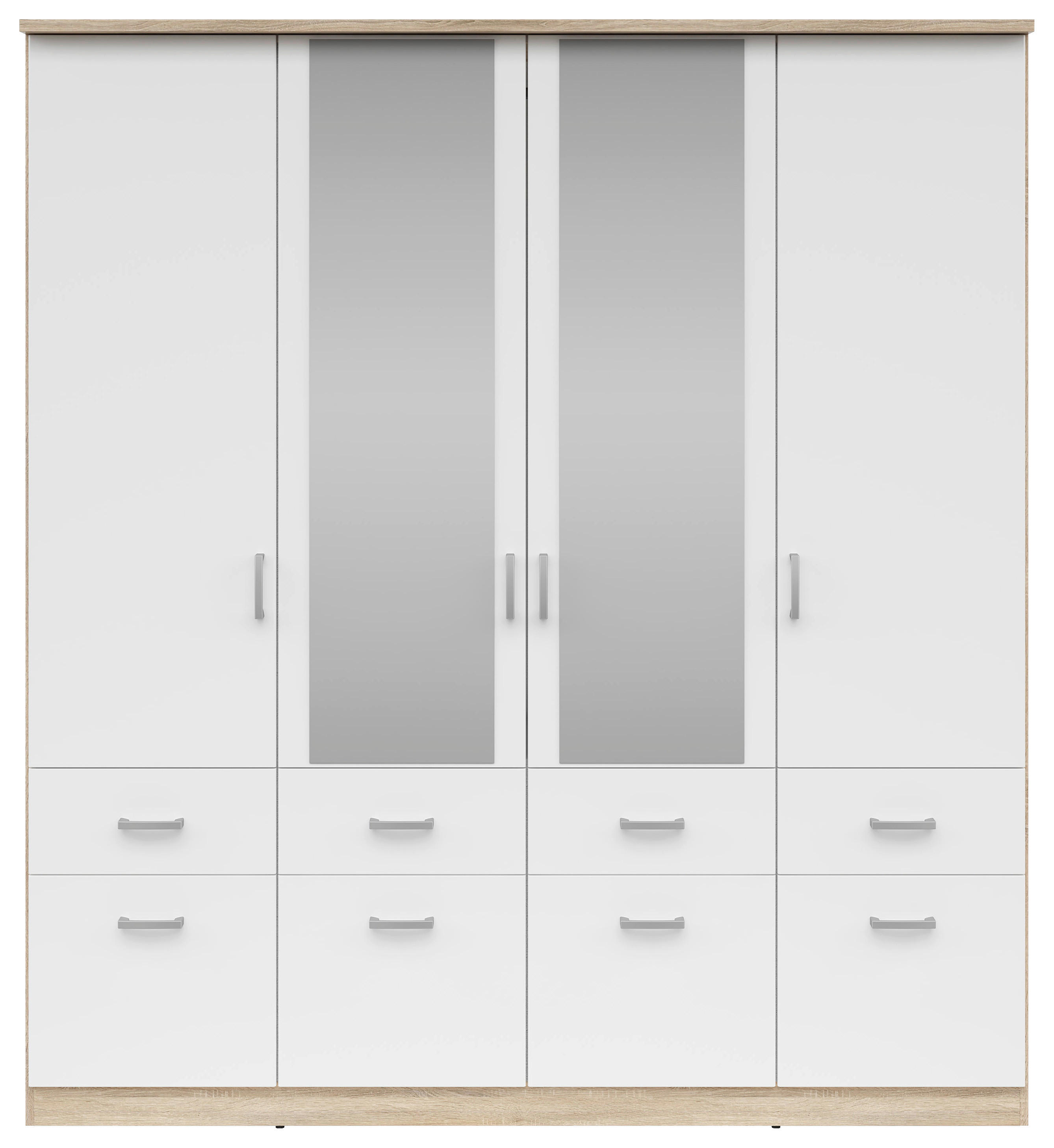 KLEIDERSCHRANK  in Weiß, Sonoma Eiche  - Silberfarben/Weiß, KONVENTIONELL, Glas/Holzwerkstoff (181/199/58cm) - Boxxx