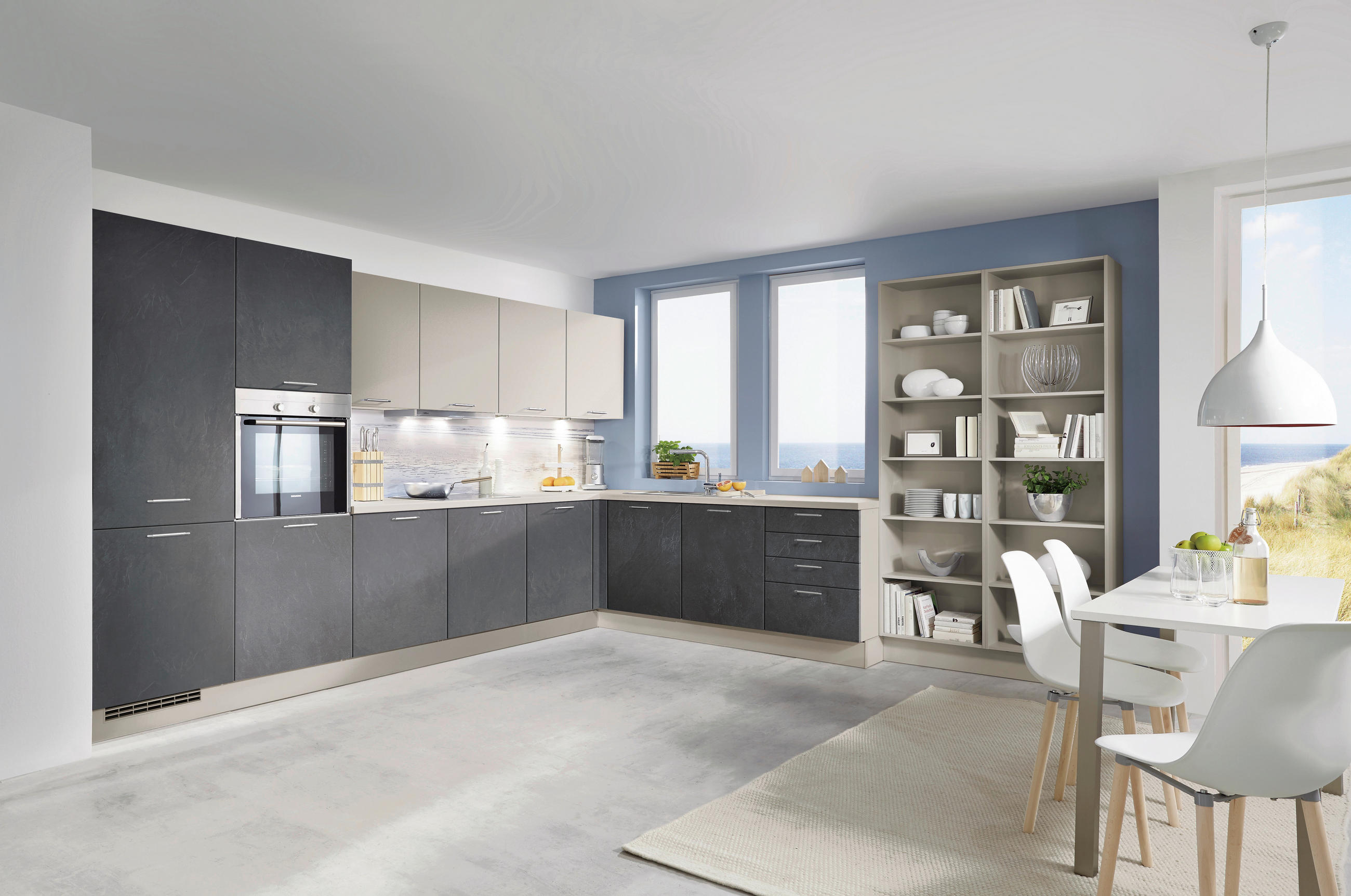 EINBAUKÜCHE   - Schieferfarben/Grau, Design, Holzwerkstoff - Celina