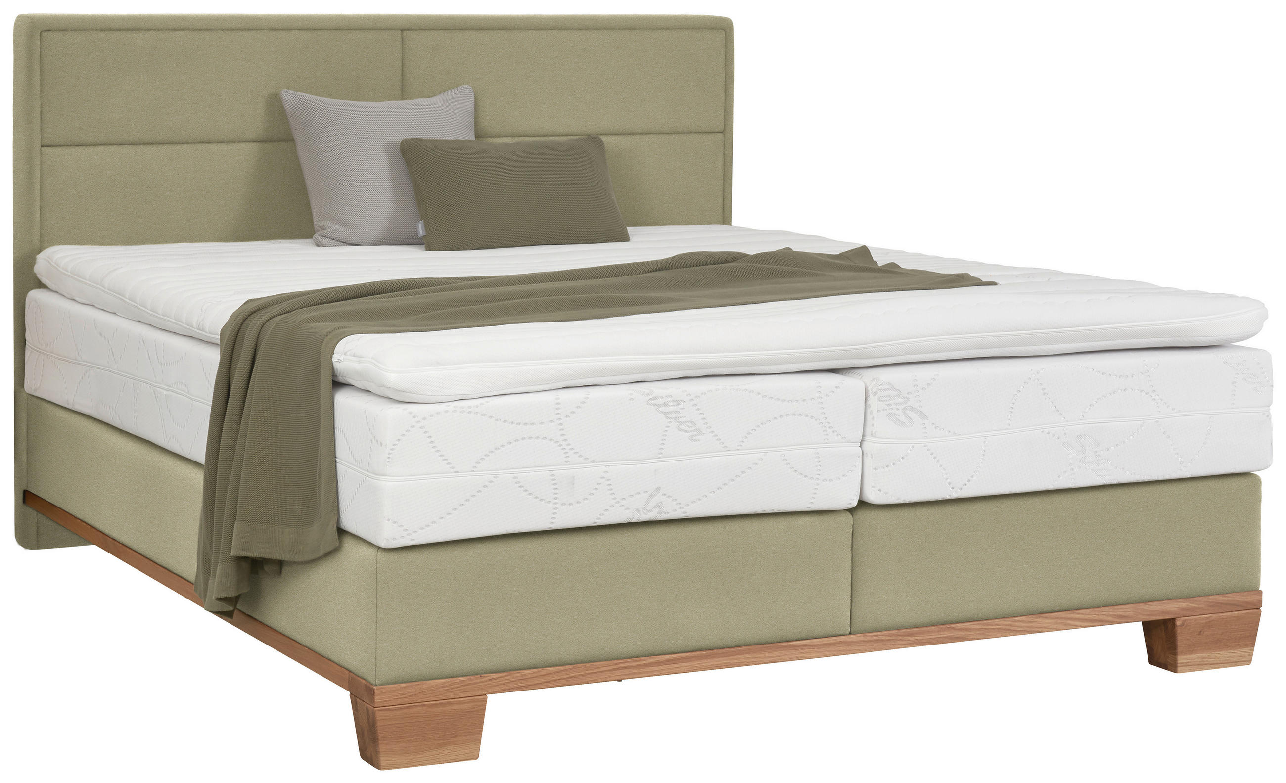 BOXSPRINGBETT 200/200 cm  in Grün, Eichefarben  - Eichefarben/Grün, Natur, Holz/Textil (200/200cm) - Valnatura