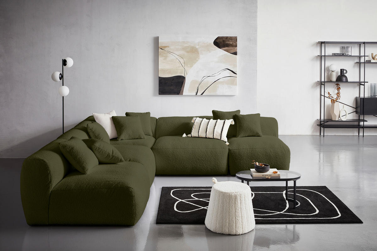 ECKSOFA BLOOM Olivgrün Flachgewebe, Teddystoff  - Olivgrün, Trend, Textil (315/300cm) - Livetastic