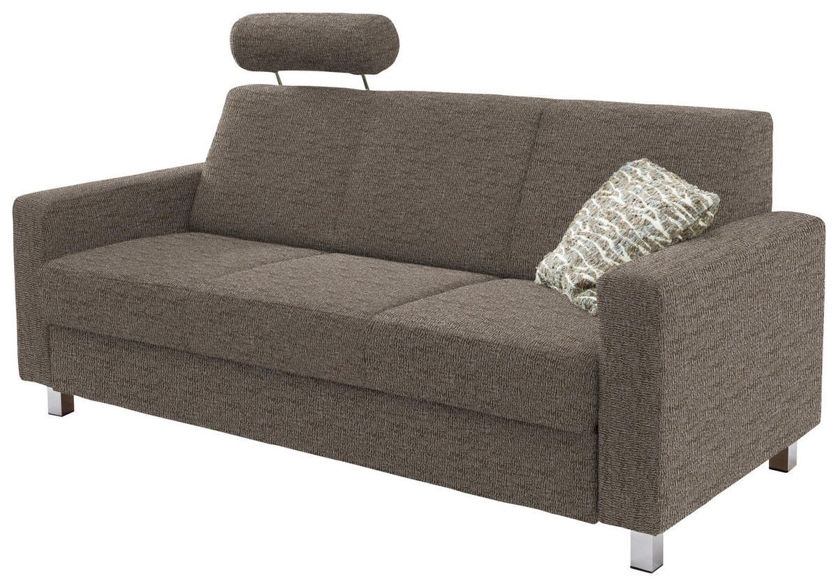 3-SITZER-SOFA in Flachgewebe Hellbraun  - Chromfarben/Hellbraun, Design, Textil/Metall (195/83/85cm) - Xora