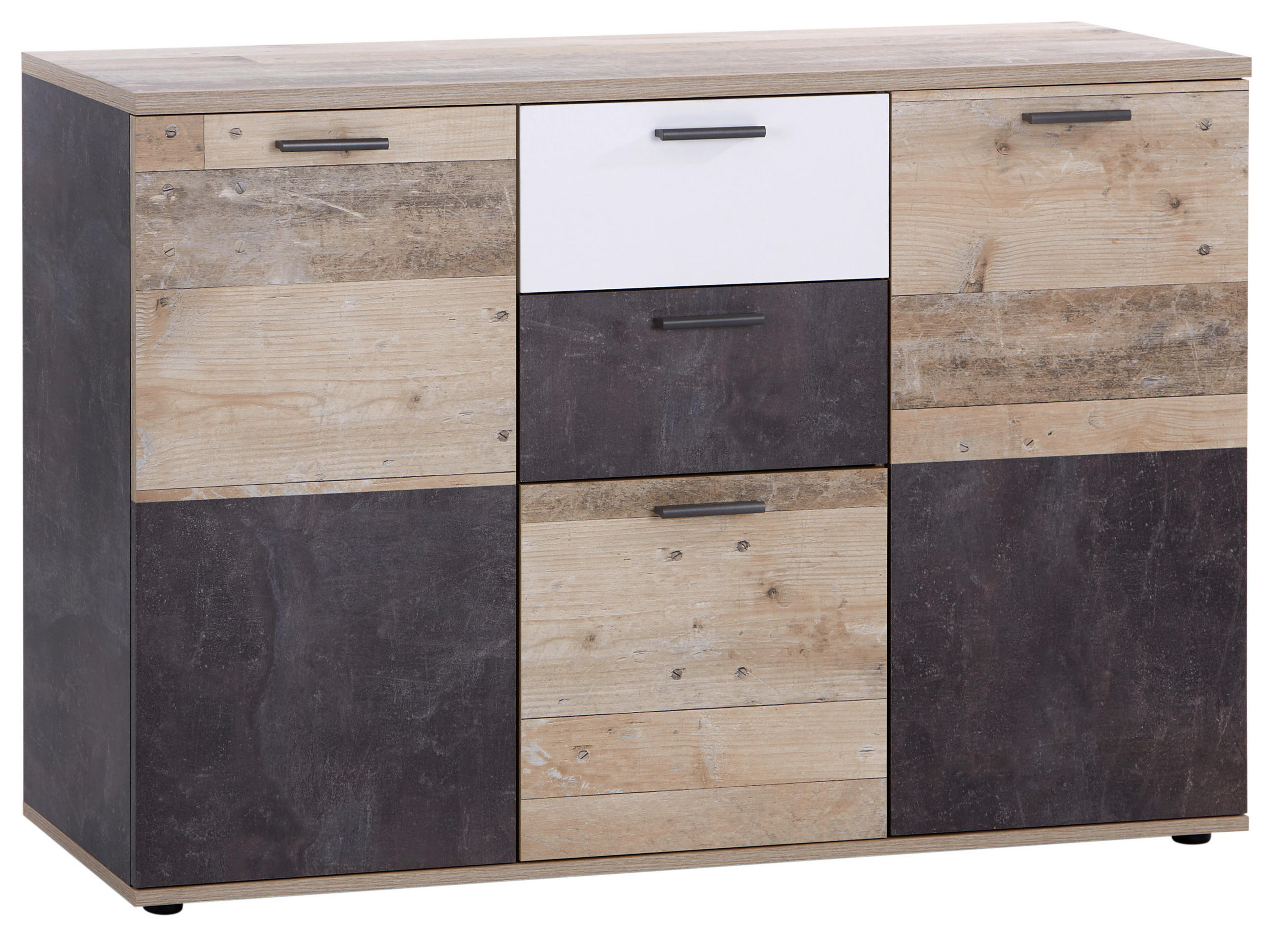 Kommode B: 126,6 cm Sofia Old Style Hell/Atelier Dunkel/Weiß