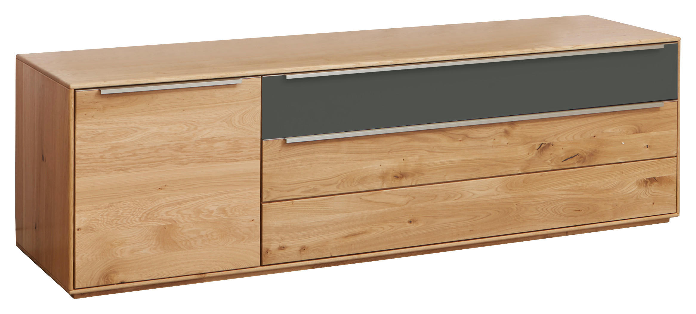 LOWBOARD  in 182/54/50 cm  - Eichefarben/Silberfarben, Design, Glas/Holz (182/54/50cm) - Waldwelt