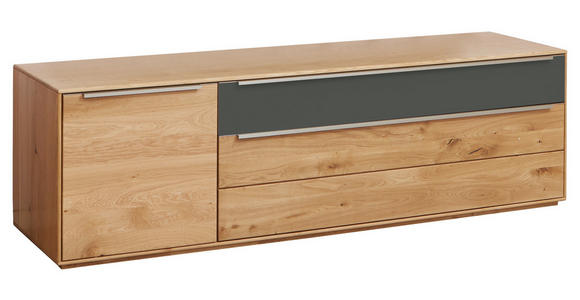 LOWBOARD Grau, Eichefarben  182/54/50 cm  - Eichefarben/Silberfarben, Design, Glas/Holz (182/54/50cm) - Waldwelt