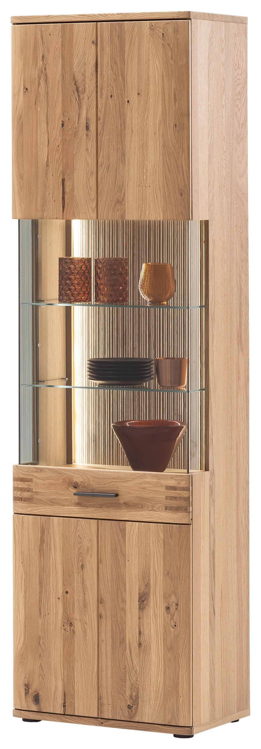 VITRINE  in furniert, massiv Balkeneiche Eichefarben - Eichefarben/Anthrazit, Design, Glas/Holz (60/208/37cm) - Livetastic