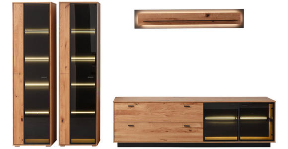 WOHNWAND  in Anthrazit, Eichefarben  333/190/50 cm  - Eichefarben/Anthrazit, Natur, Glas/Holz (333/190/50cm) - Linea Natura