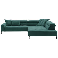 ECKSOFA Grün Feincord Rücken echt, Kopfteilverstellung, Sitzvorzug  - Schwarz/Grün, KONVENTIONELL, Textil/Metall (311/219cm) - Hom`in