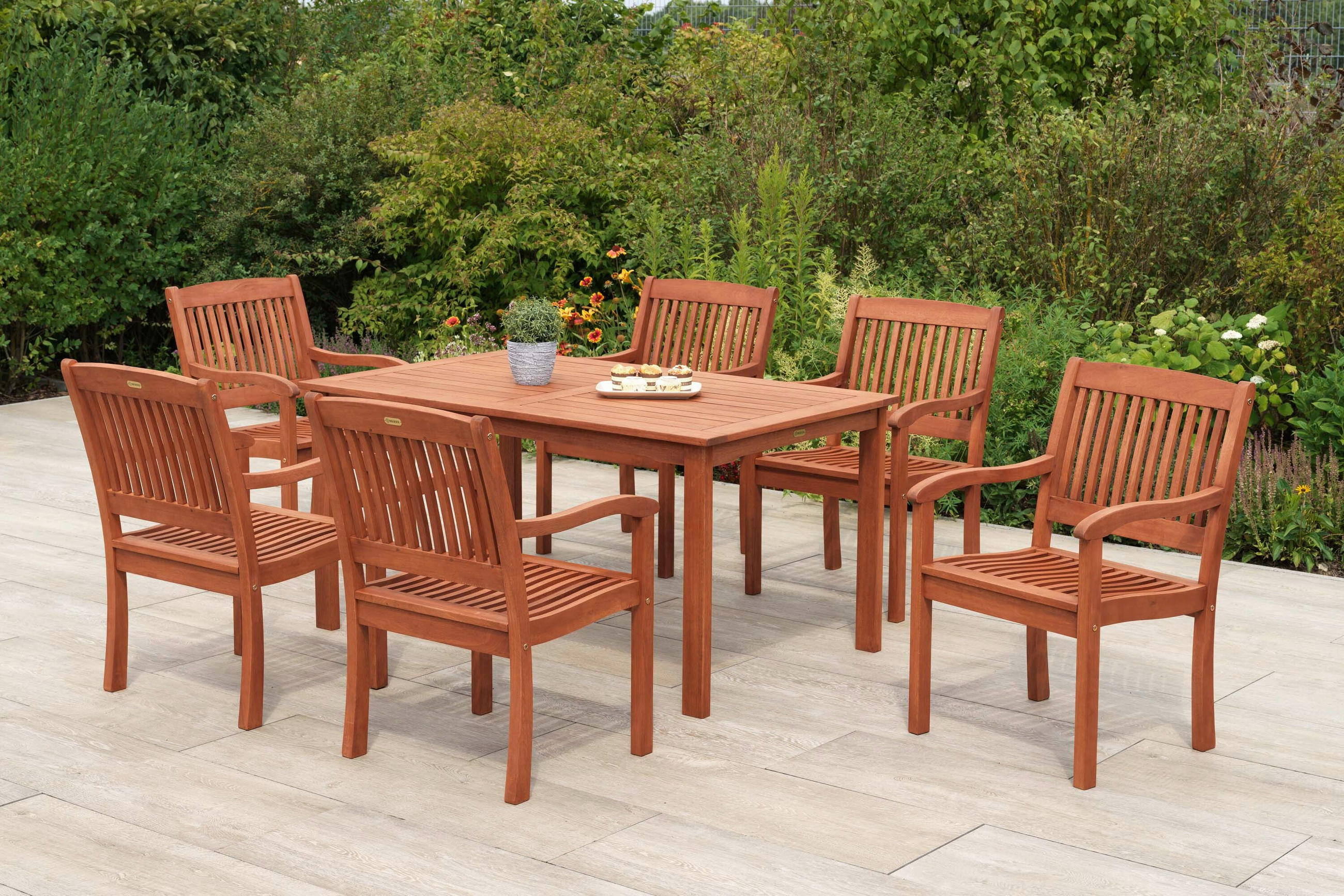 GARTENTISCHGRUPPE Eukalyptusholz Hartholz  - Eukalyptusholzfarben, KONVENTIONELL, Holz - Gardenson