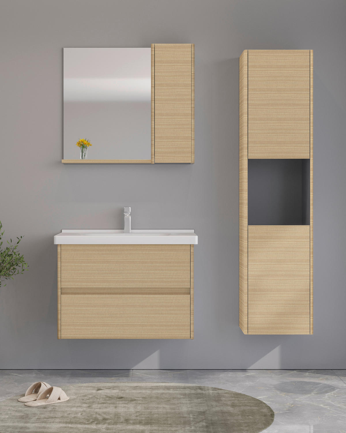 BADEZIMMER 3-teilig  in  - Eichefarben/Weiß Hochglanz, MODERN, Glas/Keramik (80/119/45cm) - MID.YOU