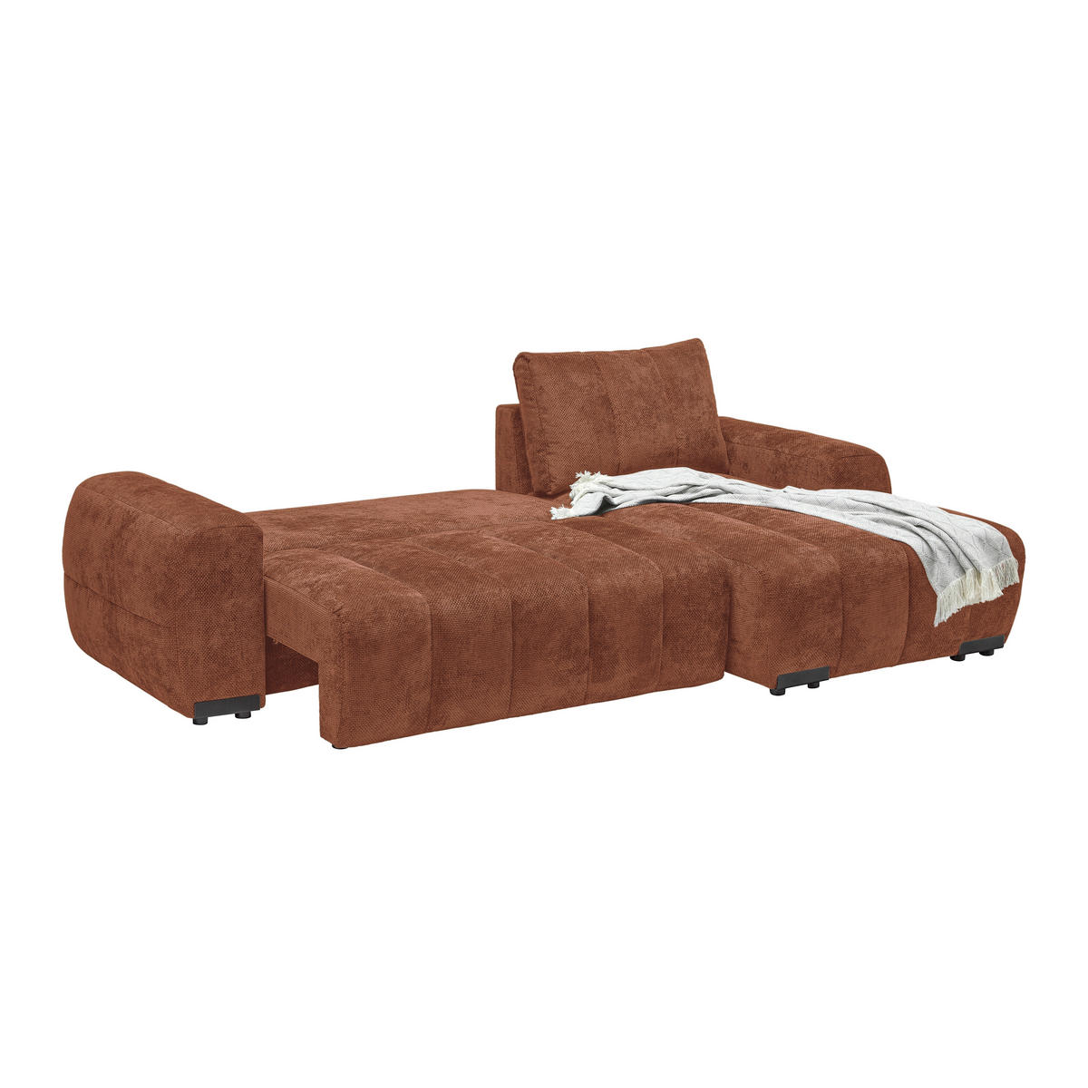 ECKSOFA Flachgewebe Terracotta  - Schwarz Hochglanz/Terracotta, Modern, Textil/Metall (273/93/166cm) - MID.YOU