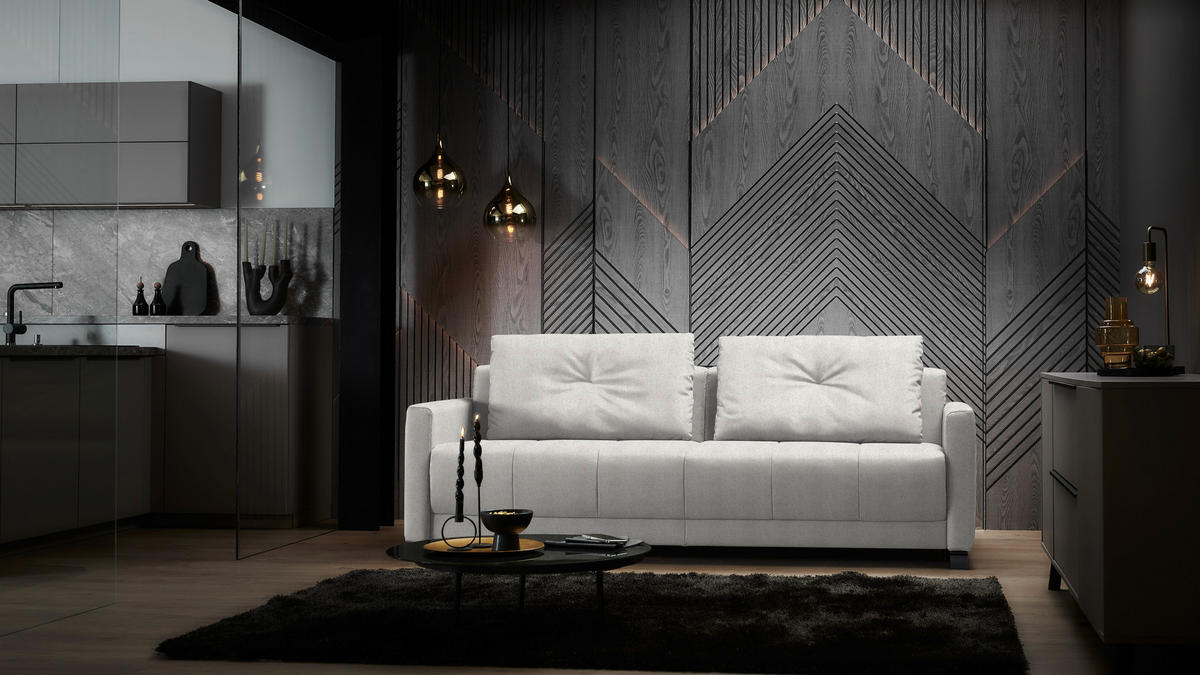 SCHLAFSOFA Flachgewebe Naturfarben haustierfreundlicher Bezug, Armteil rechts, Armteil links, Bettfunktion erhältlich, Schlafen auf Sitzhöhe, Stoffauswahl  - Schwarz/Naturfarben, Konventionell, Textil/Metall (232/77/116cm) - Dieter Knoll