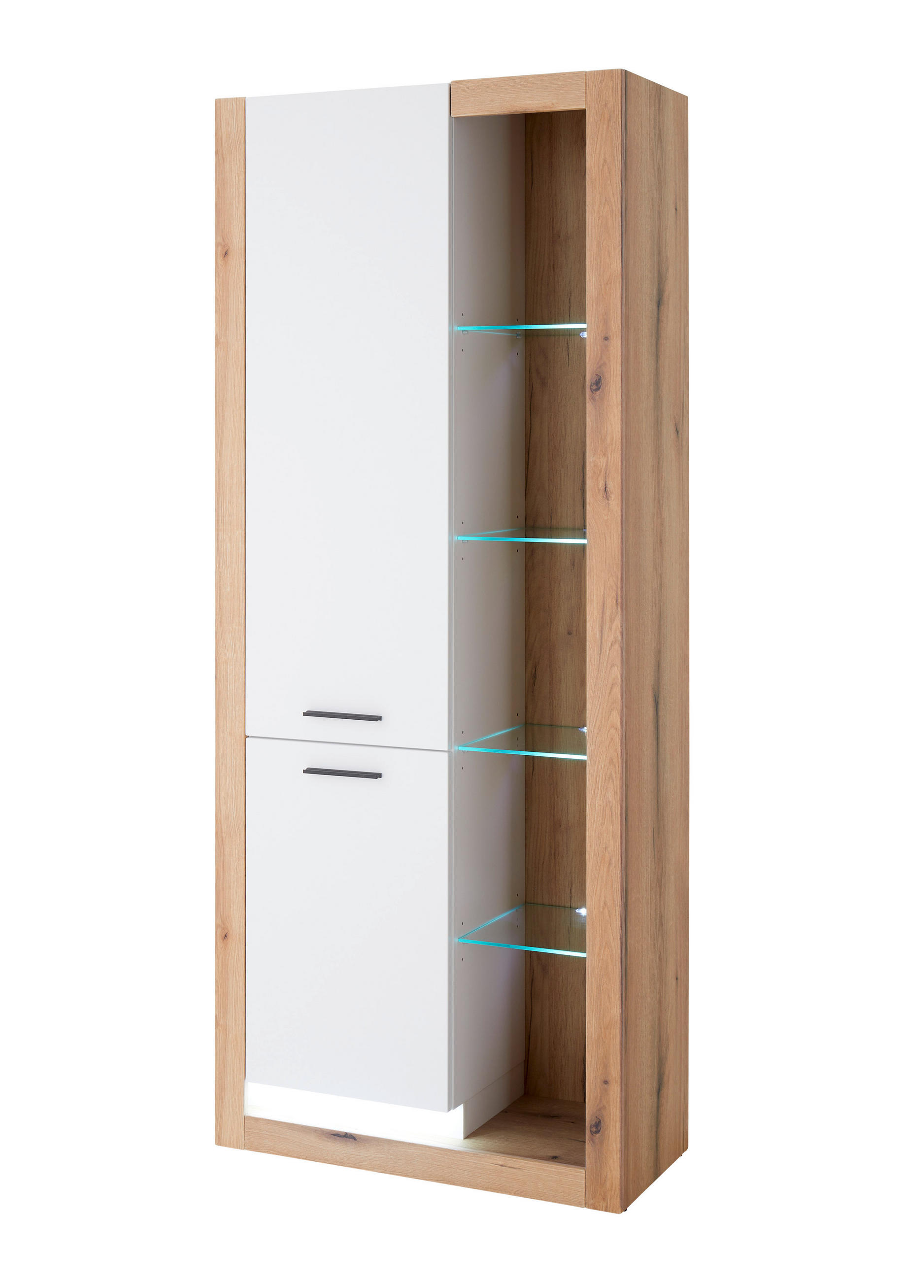 MEHRZWECKSCHRANK 80/195/37 cm  in Weiß, Eichefarben  - Eichefarben/Schwarz, Design, Glas/Holzwerkstoff (80/195/37cm) - MID.YOU