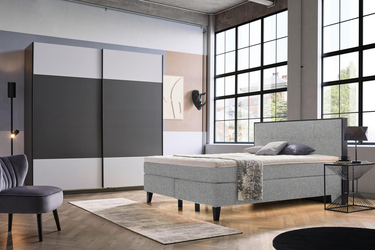BOXSPRINGBETT 180/200 cm  in Taupe  - Taupe/Schwarz, Design, Holz/Textil (180/200cm) - Hom`in