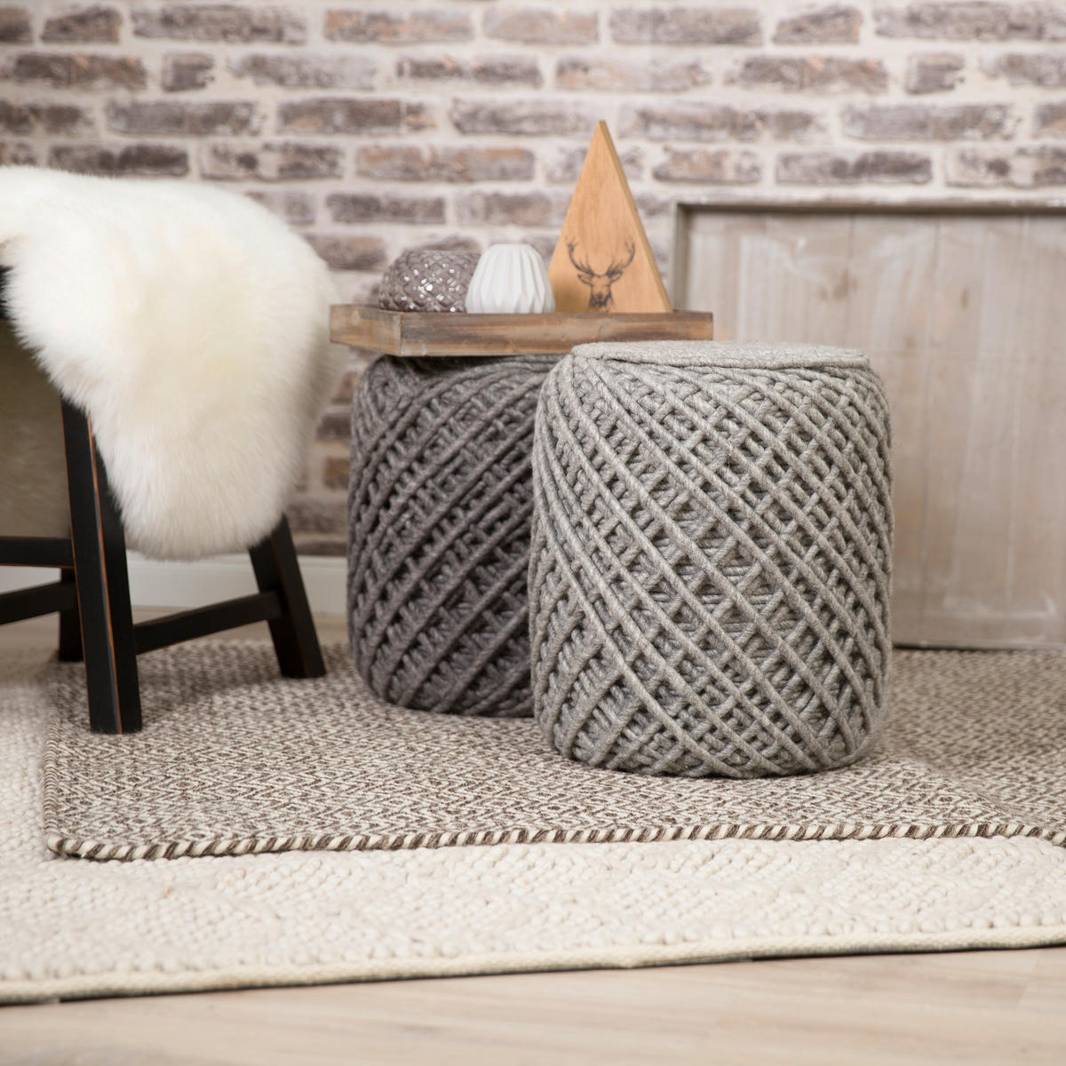 POUF Textilgeflecht Abstraktes 40/40 cm  - Silberfarben, Trend, Textil (40/40cm) - Obsession