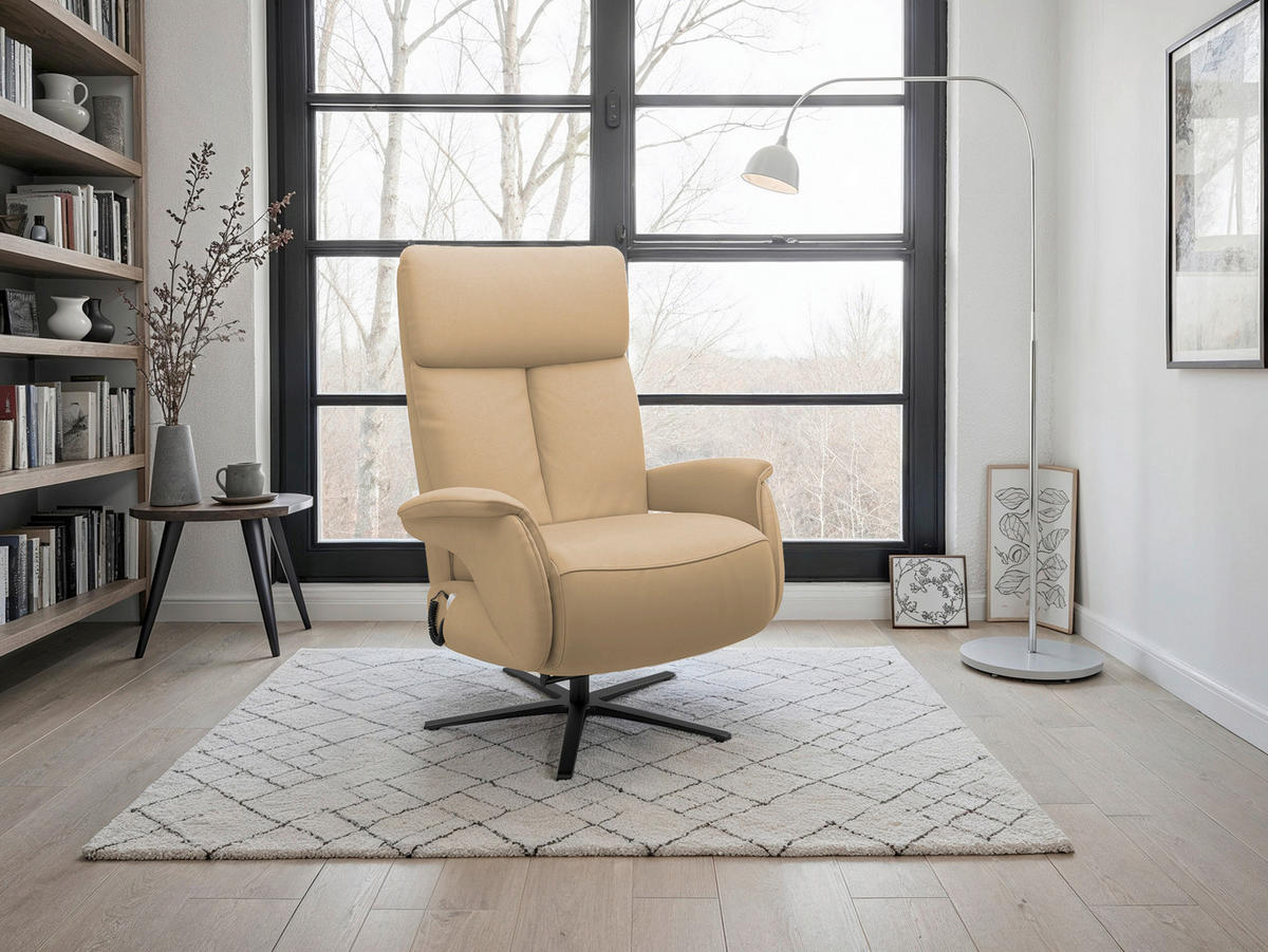 RELAXSESSEL TV TRIPLE SEVEN XTRA LARGE L3 Echtleder Kopfteilverstellung, Fußteilverstellung, Rücken echt    - Schwarz/Cappuccino, Basics, Leder/Metall (86/115/86cm) - Sit & More