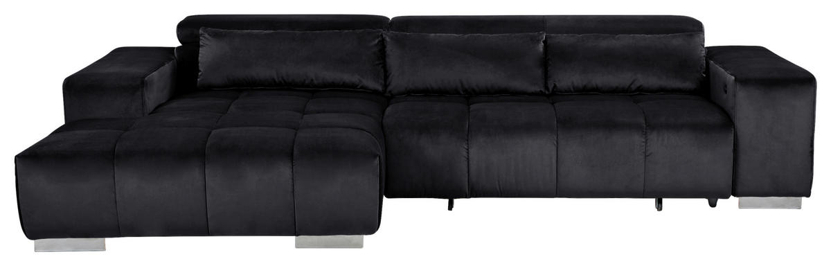 ECKSOFA Schwarz Velours  - Silberfarben/Schwarz, KONVENTIONELL, Textil/Metall (186/307cm) - Livetastic