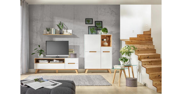 HIGHBOARD 95/136,5/41 cm - Eichefarben/Weiß, Design, Glas/Holz (95/136,5/41cm) - Hom`in