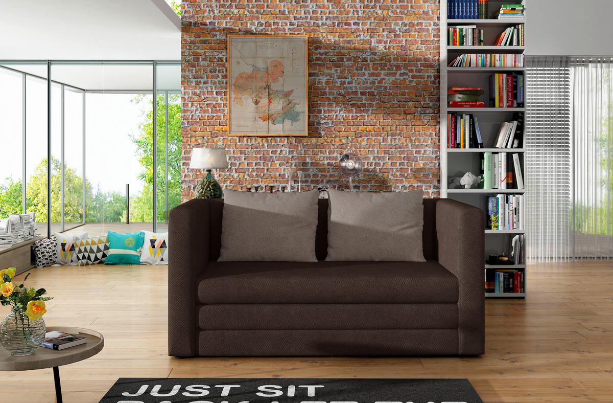 SCHLAFSOFA in Samt Braun, Beige  - Beige/Schwarz, Design, Kunststoff/Textil (132/62/70cm) - MID.YOU