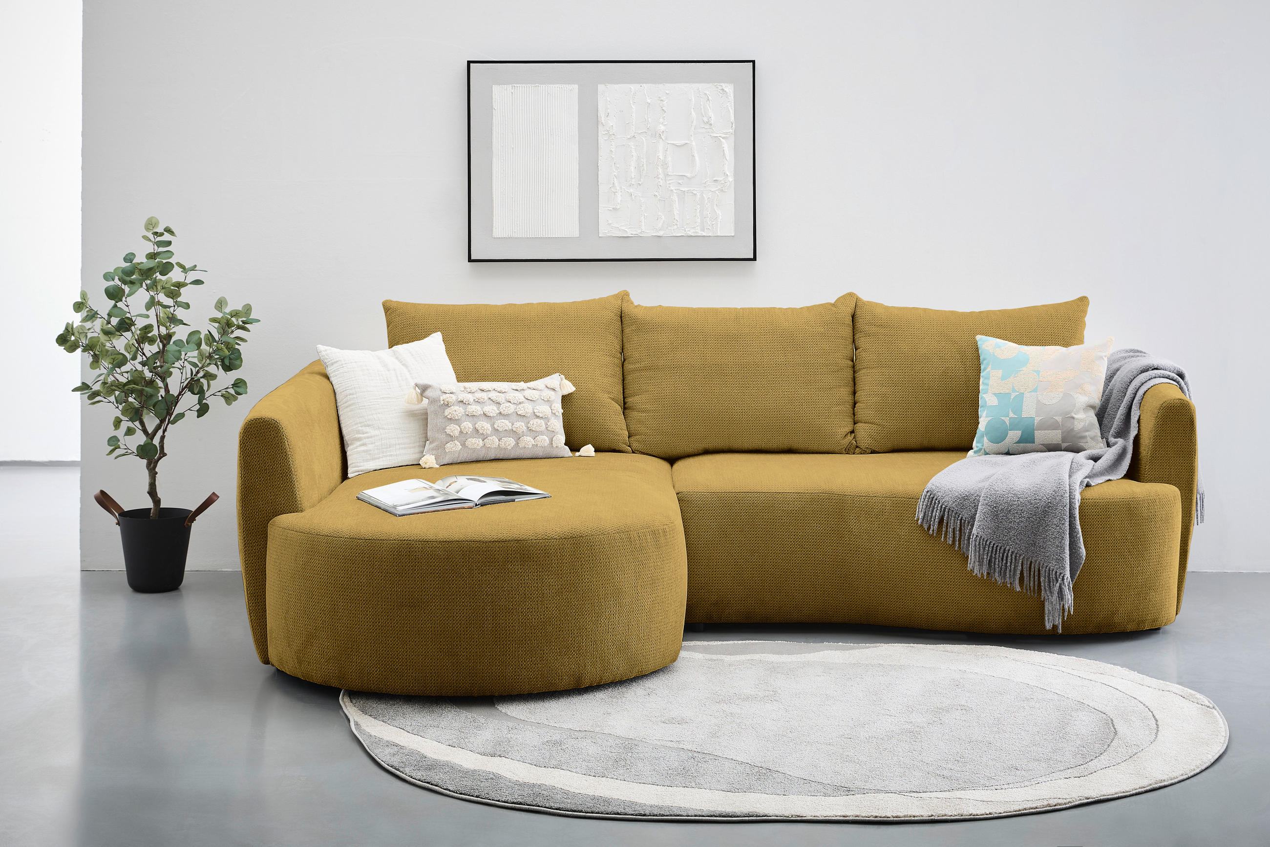ECKSOFA Senfgelb Chenille  - Senfgelb/Schwarz, MODERN, Kunststoff/Textil (179/287cm) - Carryhome