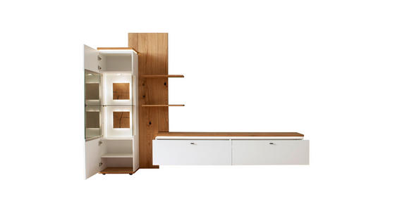 WOHNWAND in Weiß, Eiche Bianco 303/203/50 cm - Eiche Bianco/Anthrazit, Design, Glas/Holz (303/203/50cm) - Novel