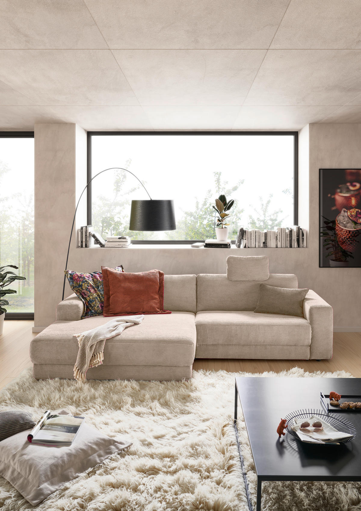 ECKSOFA in Cord Taupe  - Taupe/Schwarz, Design, Kunststoff/Textil (168/296cm) - Pure Home Lifestyle