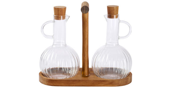 ESSIG-/ÖL-MENAGE - Klar/Akaziefarben, LIFESTYLE, Glas/Holz - Novel