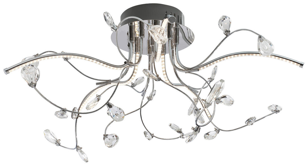 LED-DECKENLEUCHTE CRYSTAL 54/30 cm   - Transparent/Nickelfarben, Design, Kunststoff/Metall (54/30cm) - Hell
