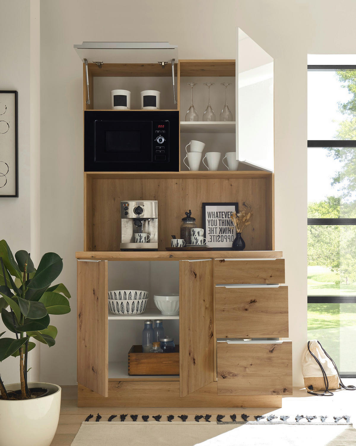 MINIKÜCHE 120/211/60 cm   in Eiche Artisan, Weiß Hochglanz  - Weiß Hochglanz/Alufarben, LIFESTYLE, Holzwerkstoff/Kunststoff (120/211/60cm) - Respekta