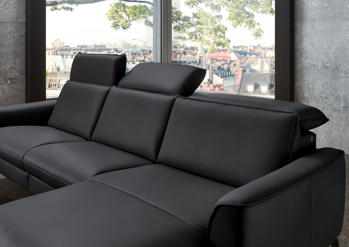 ECKSOFA in Echtleder Schieferfarben  - Schieferfarben/Schwarz, Natur, Leder/Metall (281/168cm) - Valdera