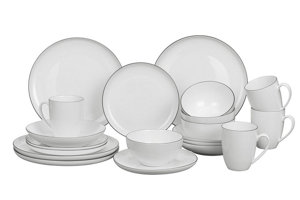 KOMBINOVANÝ SERVIS 20-dielne, nový kostný porcelán (new bone china) keramika  - čierna/biela, Design, keramika - Novel