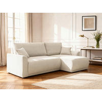 ECKSOFA KIMMY Creme Cord Zierkissen, Rückenkissen, Bettkasten  - Creme/Schwarz, Design, Kunststoff/Textil (233/146cm) - P & B