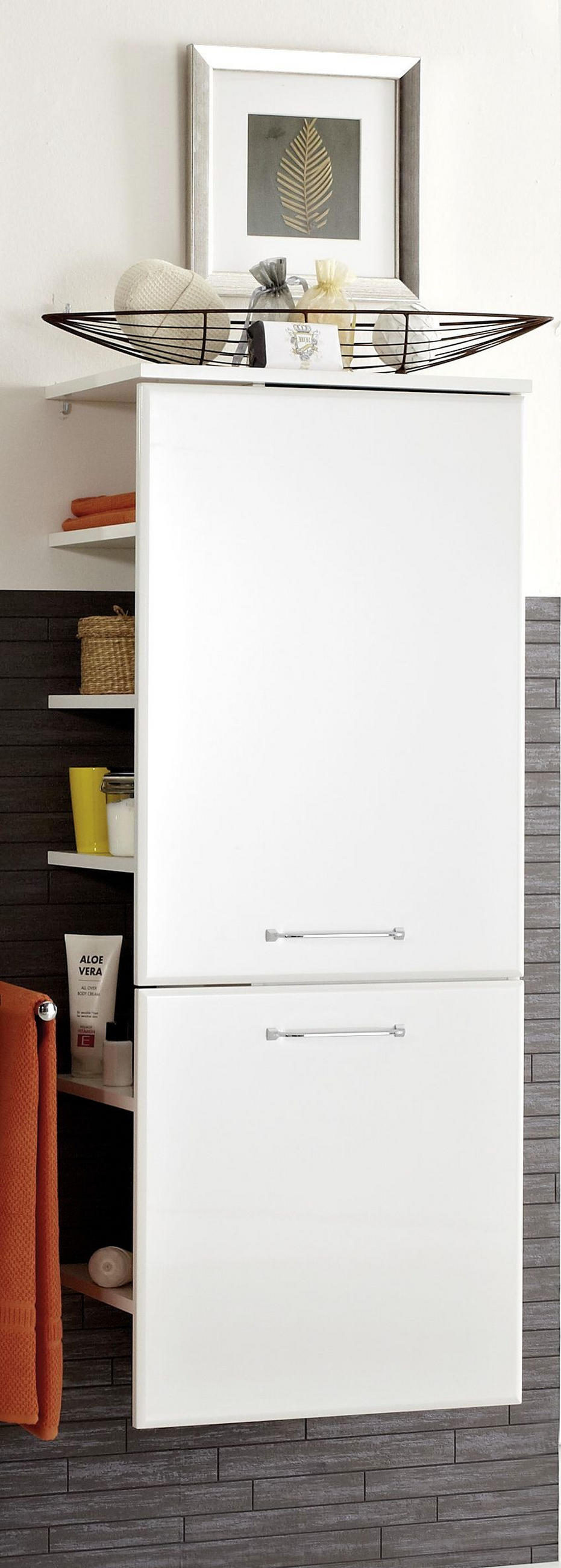 MIDISCHRANK 50/123/33 cm  - Weiss Hochglanz/Chromfarben, Design, Glas/Holzwerkstoff (50/123/33cm) - Xora