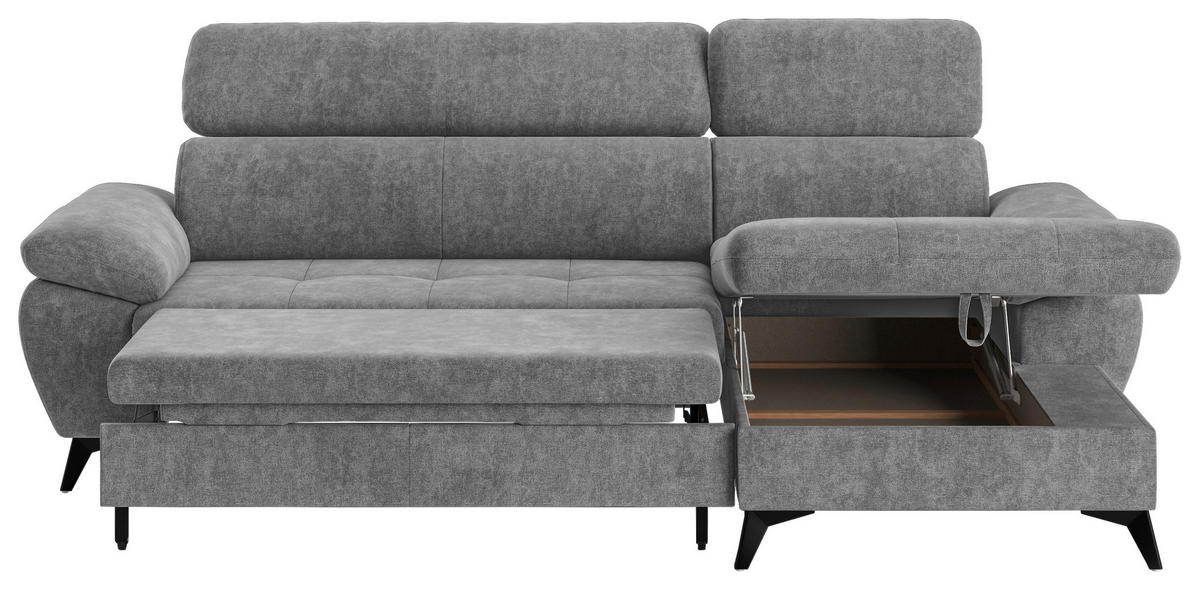 ECKSOFA in Grau  - Schwarz/Grau, Textil/Metall (261/166cm) - MID.YOU