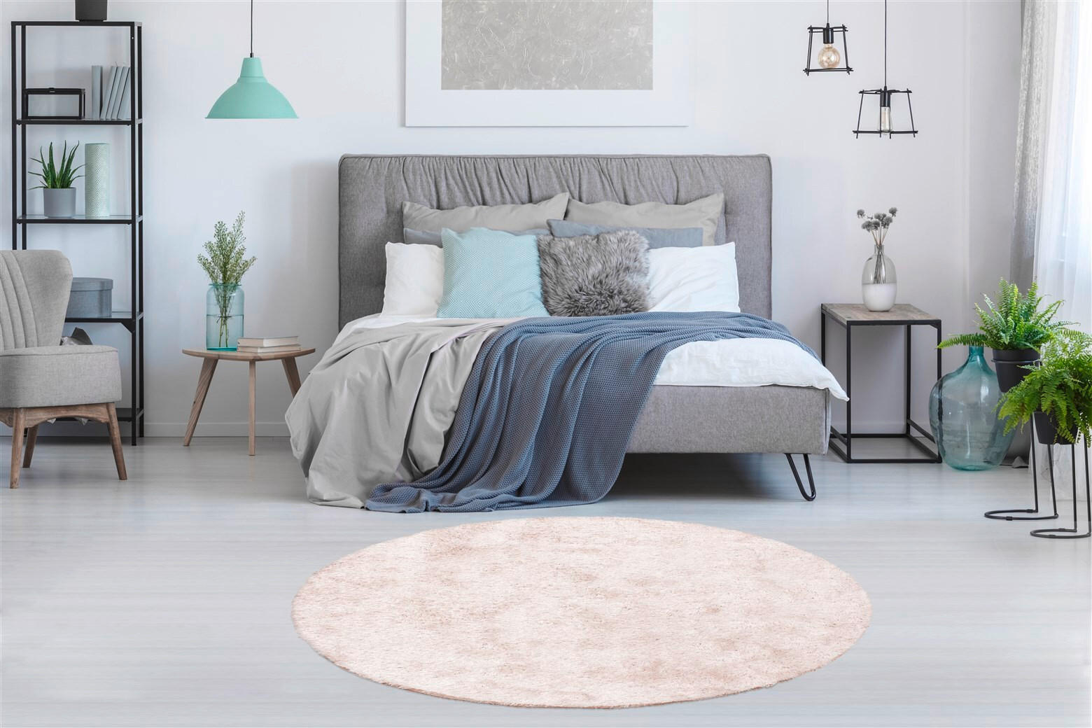 Thumbnail - Kayoom Hochflorteppich Diamond 700 Puderrosa, Hellrosa, Textil, Uni, rund, pflegeleicht, Teppiche & Böden, Teppiche, Hoc...