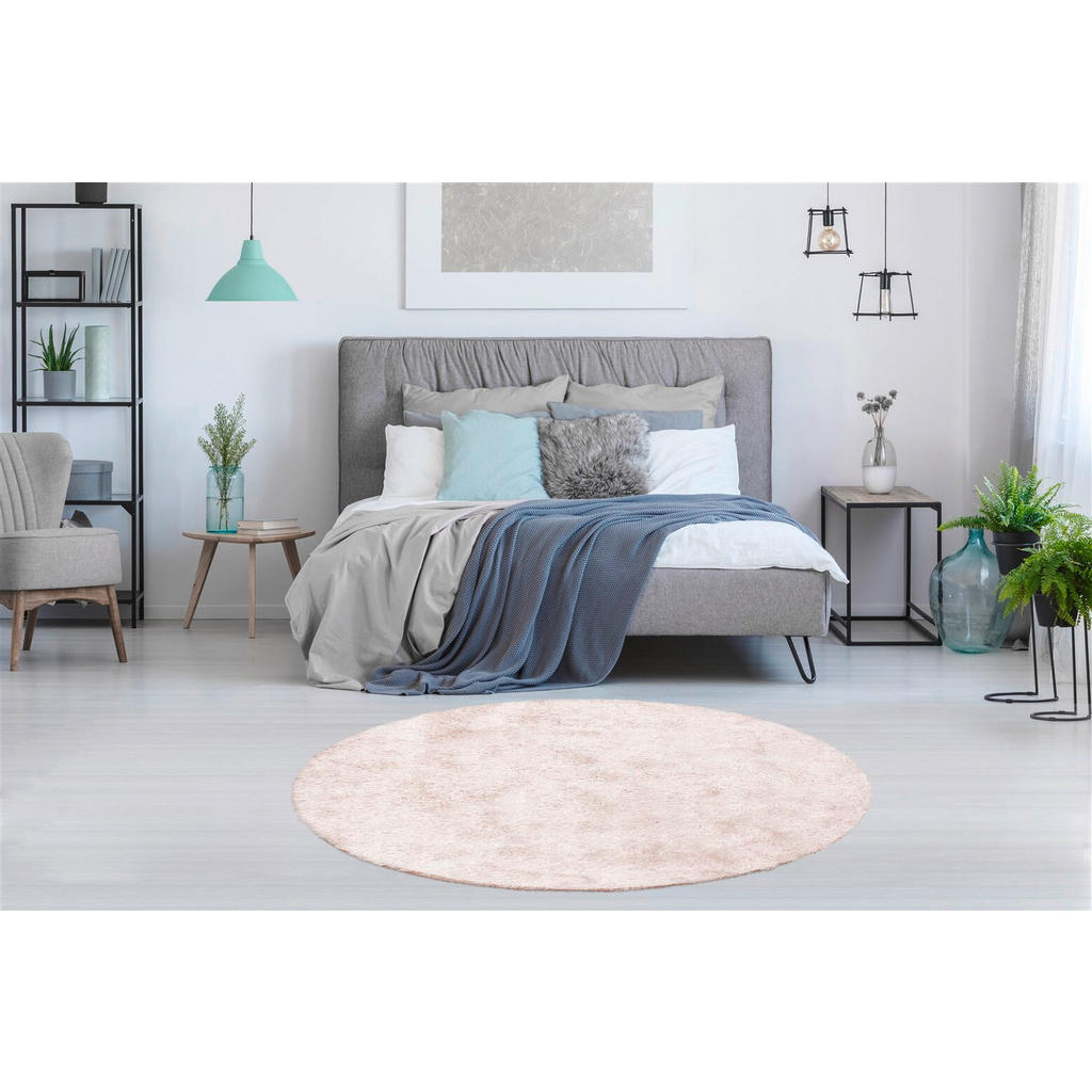 Thumbnail - Hochflorteppich Diamond 700 Puderrosa, Hellrosa, Textil, Uni, rund, pflegeleicht, Teppiche & Böden, Teppiche, Hochflorte...