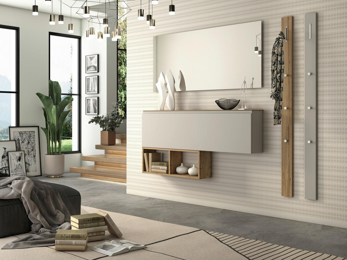GARDEROBE 5-teilig  in 180/185/22 cm  - Sandfarben/Eichefarben, Design, Holzwerkstoff (180/185/22cm) - Moderano